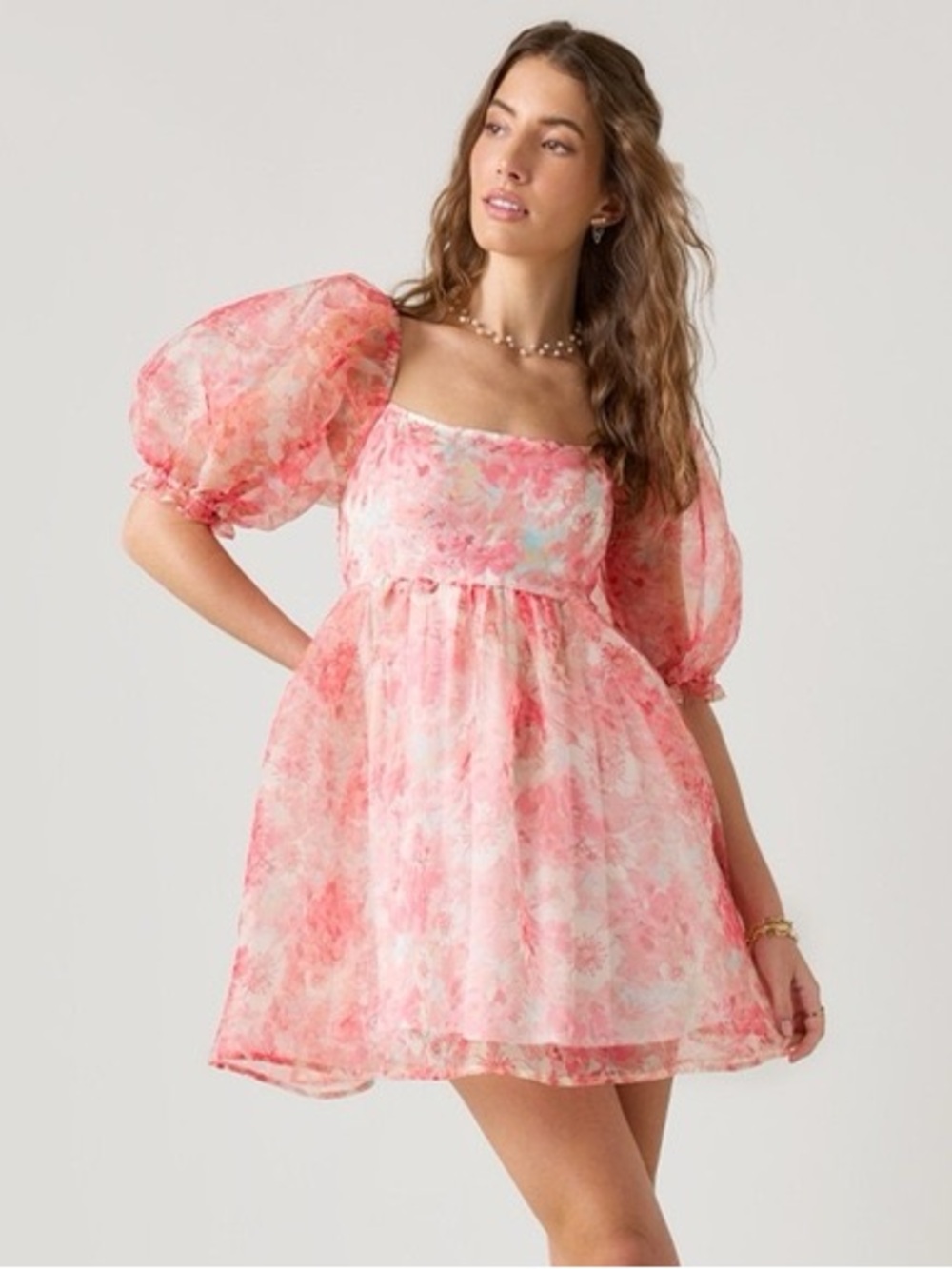 Francesca’s Pink & White Puff Dress Size L